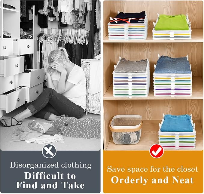 Clothing Organizer for Closet Storage, Stackable Shelf Dividers | Space-Savin - Image 3
