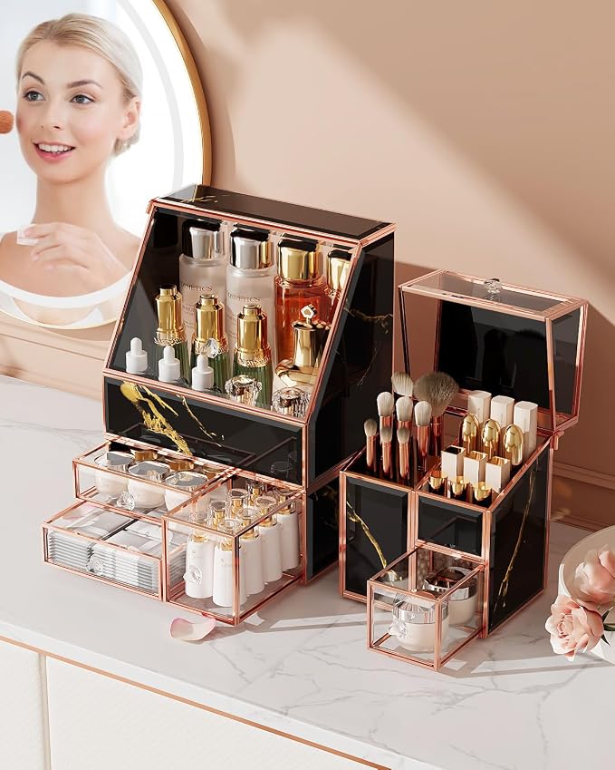 Makeup Organizer Black, Glass Vanity Organizer - Image 5