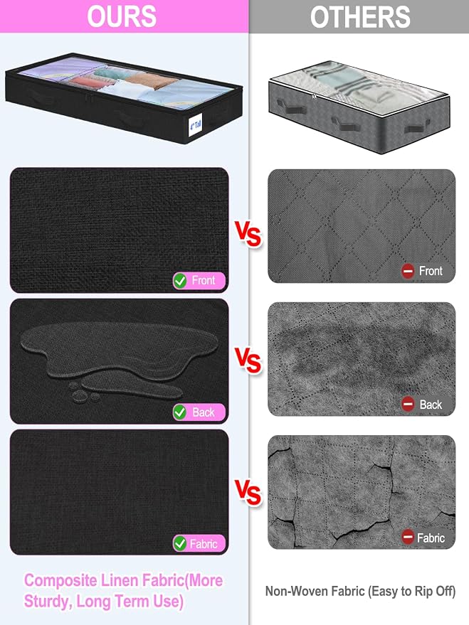 punemi Under Bed Storage Containers, Below 4 Inches Tall Low Profile Foldable - Image 3