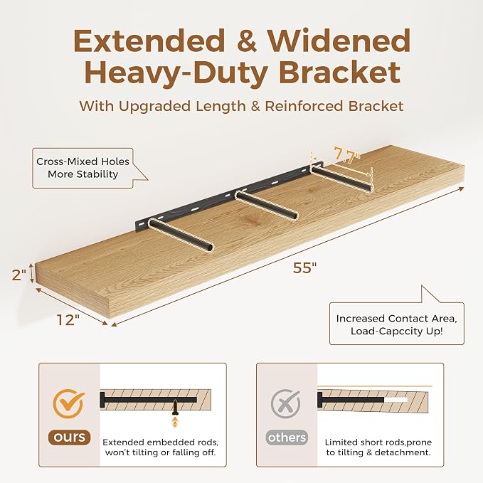 Fun Memories 55 Inch Floating Shelves, 12 Inch Deep Floating Shelf - Image 2