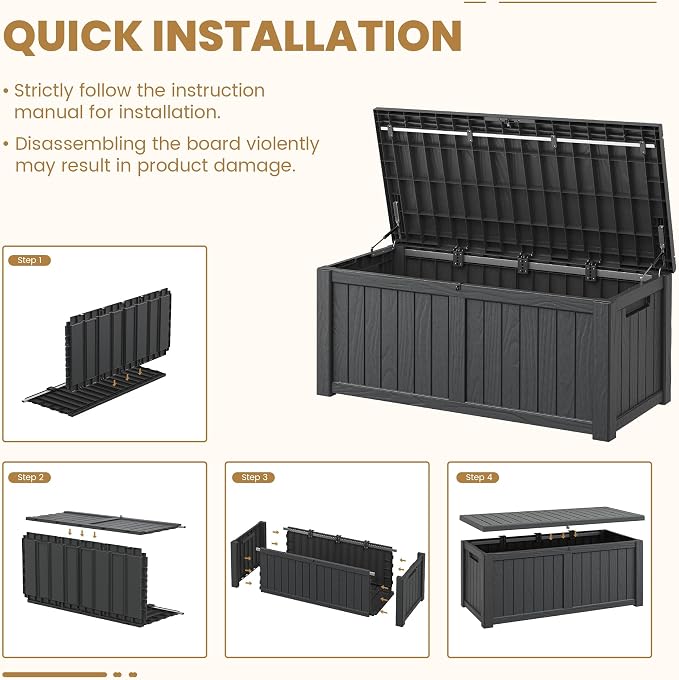 Deck Box, 120 Gallon Outdoor Storage Box Lockable Patio Waterproof - Image 7