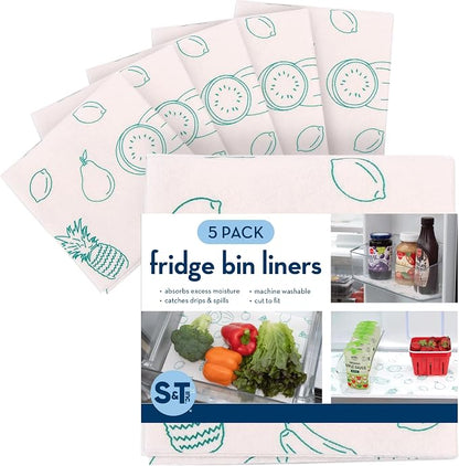 S&T INC. Fridge Liners, 5 Pack, Fruit | Non-Adhesive, Washable and Absorbent by STINC