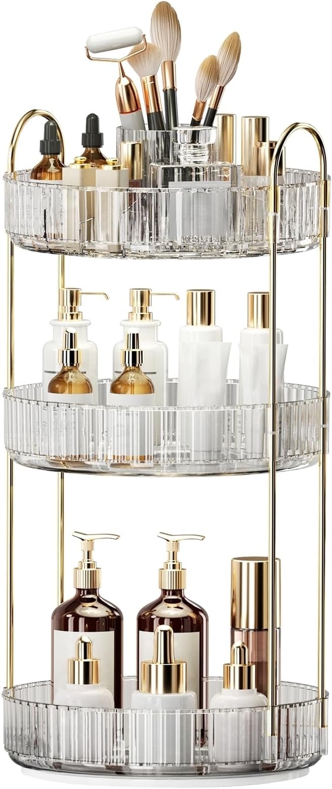 360° Rotating Makeup Organizer, Large-Capacity Skincare Make Up Storage 3 Tier by Oifecsie