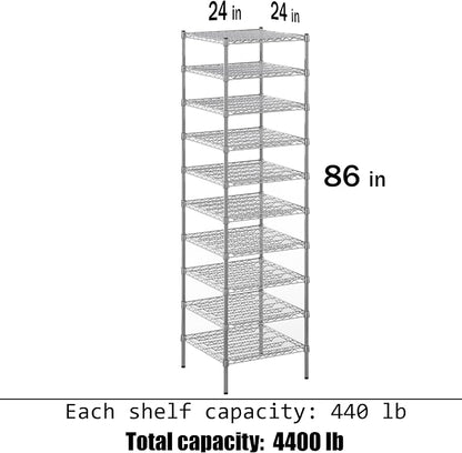24" Deep x 24" Wide x 86" Height Wire Shelving Kit | 10-Tier | NSF Commercial - Image 3