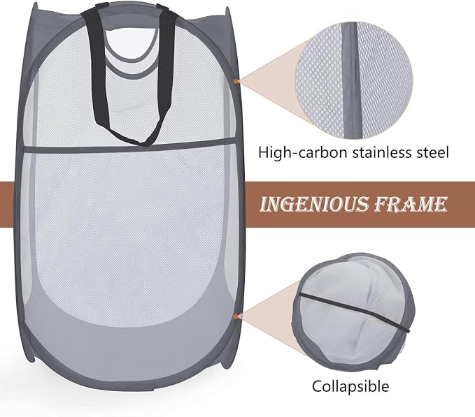 HOUSE AGAIN 2 Pcs Pop Up Laundry Hamper, Strong Mesh Laundry Baskets Collapsible - Image 8