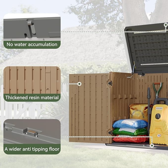 Aoxun Outdoor Storage Cabinet, 35 Cu Ft Waterproof Portable Horizontal Resin - Image 4