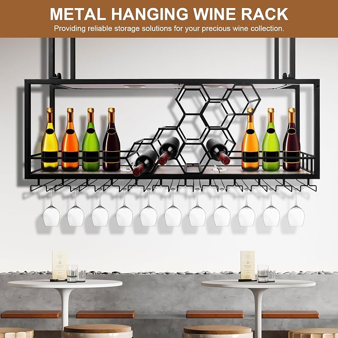 Metal Hanging Wine Rack Hanging Organizer Ceiling Bar Wine Glass Rack - Image 9