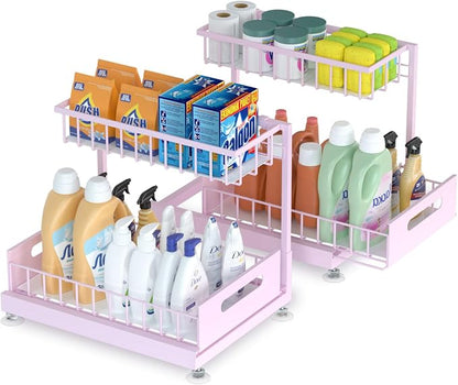 2 Pack Under Sink Organizer Storage 2-Tier Premium Metal Pull-Out Racks by Saydear