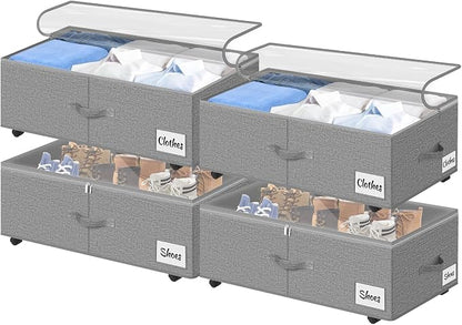 Under Bed Storage with Wheels, Quick Assembly Underbed Shoe Storage Containers by KUKIKAN