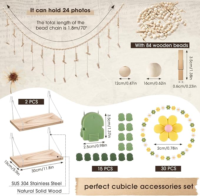 Sieral 48 Pcs Office Cubicle Decor Set, Boho Hanging Photo Display - Image 3