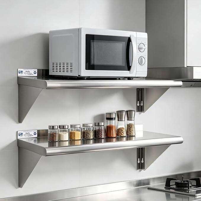 Hally Stainless Steel Shelf Wall Mounted Metal Shelf Wall Shelf 12 x 24 NSF - Image 2