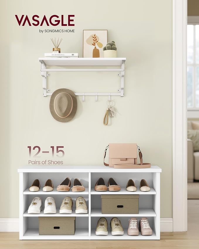 VASAGLE Shoe Bench, Storage Bench, 6 Compartments, Adjustable Shelves, - Image 2