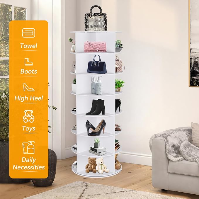 7 Tier Rotating Shoe Rack Tower, 360° Spinning Display Rack, Space Saving - Image 4