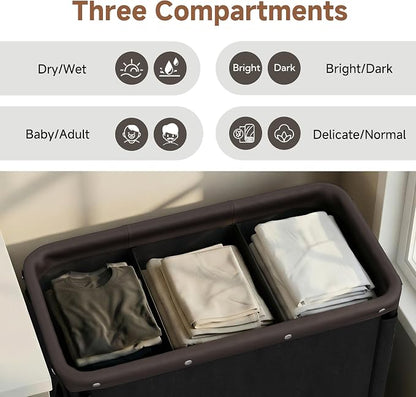 StorageWorks 3 Section Laundry Hamper, Rolling Laundry Cart - Image 2