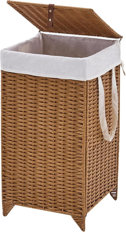 Laundry Hamper with Lid and Removable Liner Bag, Handwoven Rattan Clothes by LGENHOOMHandwovenNaturalWaterHyacinthBasket