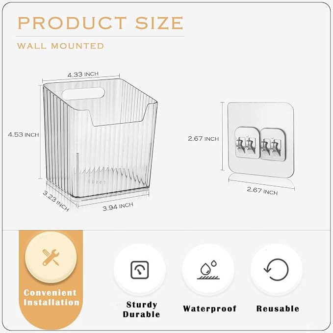 4 Pack Acrylic Wall Mount Organizer, Adhesive Cabinet Door Storage Bins - Image 2