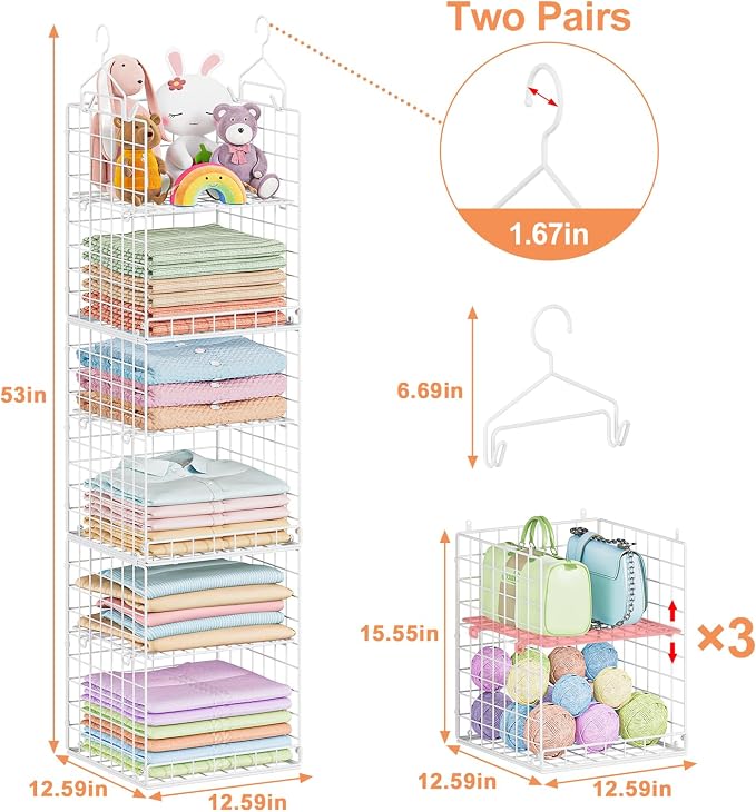 Yuyetuyo 6 Tier Raised-Height Hanging Closet Organizer, Stackable Sweater - Image 3