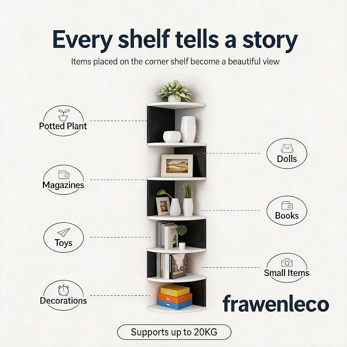 No-Drill Corner Shelf Wall Mount, 7-Tier Floating Corner Bookshelf - Image 5