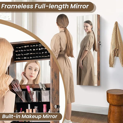 CHARMAID Jewelry Cabinet Wall or Door Mounted, Hanging Lockable Jewelry Armoire - Image 5
