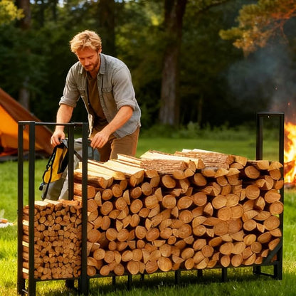 8ft Large Firewood Rack Outdoor, Heavy Duty Metal Wood Rack - Image 7