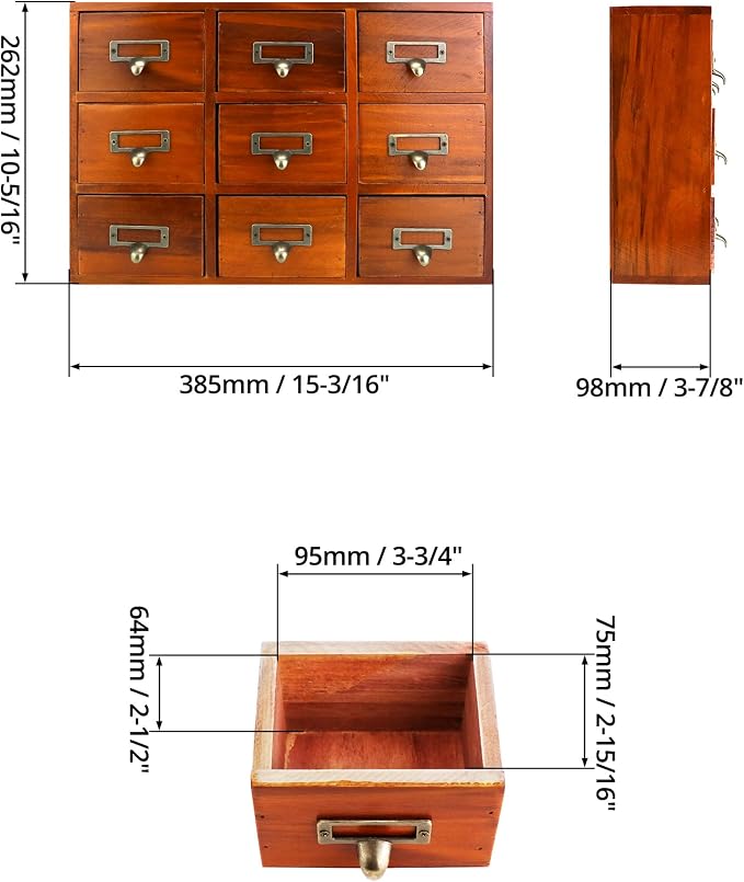 QWORK Desk Drawer Organizer, Wooden Vintage Apothecary Cabinet - Image 2