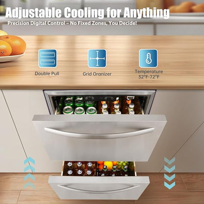 HCK 24 Inch Under Counter Double Drawer Fridge, Stainless Steel Outdoor - Image 2