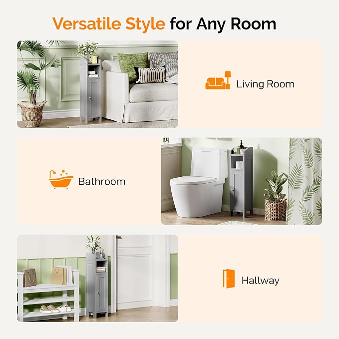 VINGLI Small Storage Corner Floor Cabinet, 7.9" Narrow Toilet Paper Storage - Image 7