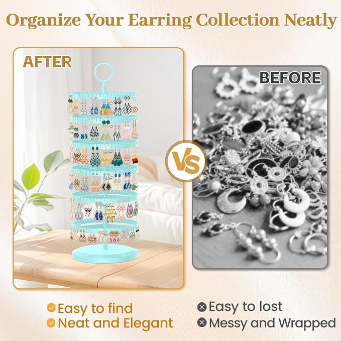 MODOWEY Rotating Earring Holder Organizer Adjustable Display, 6 Tiers Blue | - Image 5