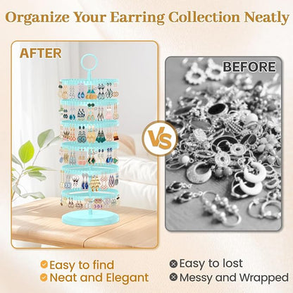 MODOWEY Rotating Earring Holder Organizer Adjustable Display, 6 Tiers Blue | - Image 5