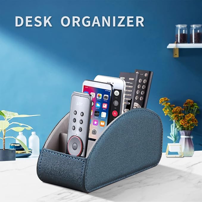Remote Control Holder, Leather 5 Rooms Desk Organizer and Decorations - Image 2