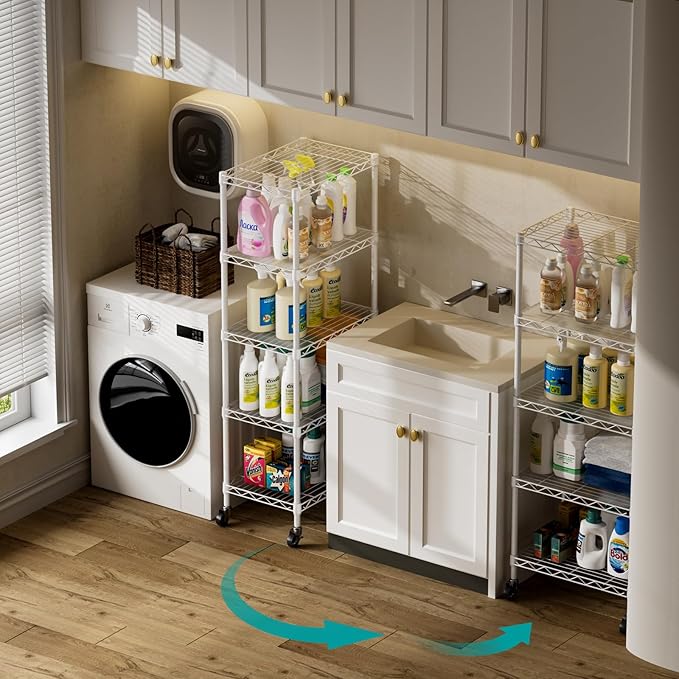 SINGAYE 5 Shelves Storage Shelf Wire Closet Bathroom Organizers Metal Pantry - Image 5