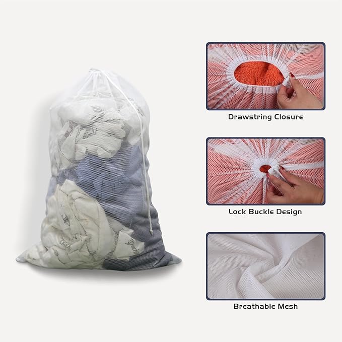 2 Pack Large Mesh Laundry Bag, 24×36 inch Heavy Duty Mesh Laundry Bags - Image 2