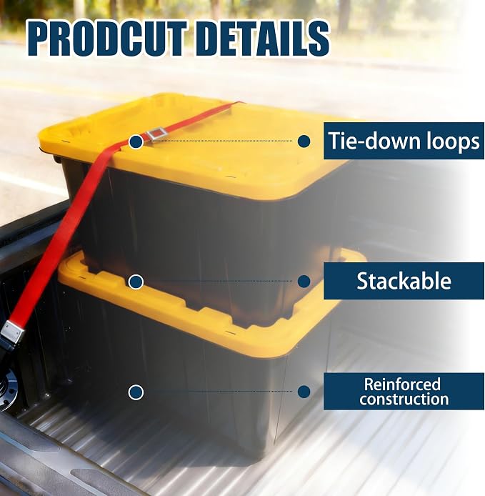 4-Pack Industrial Tote, Plastic Storage Container Bins - Image 2