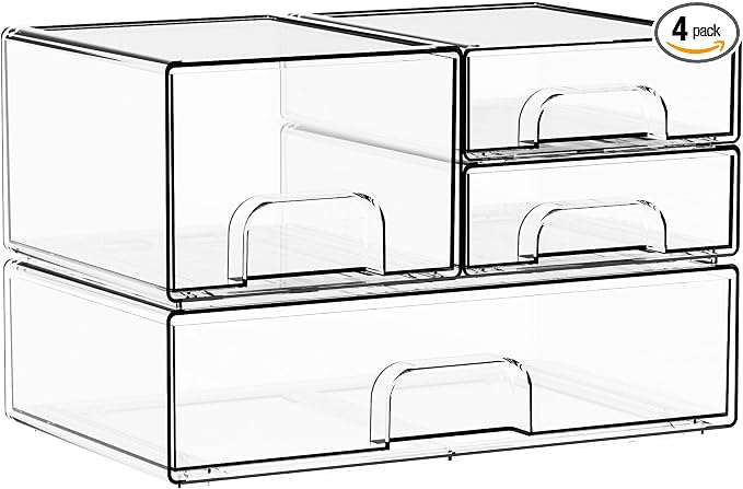 Yieach 4 Pack Clear Stackable Storage Drawers, Acrylic Drawer Organizer by Yieach