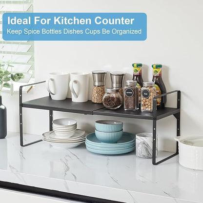Set of 2 Expandable Cabinet Shelf Organizer, Stackable Kitchen Countertop - Image 9