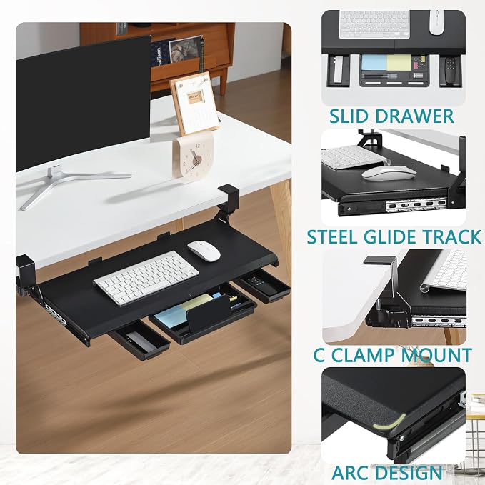 ETHU Keyboard Tray Under Desk, Pull Out Keyboard & Mouse Tray - Image 4