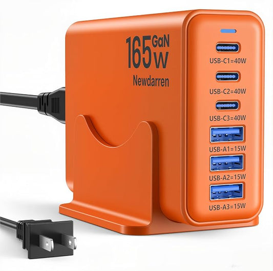 165W GaN USB C Charging Station, 6 Port Desktop Charger by Unknown