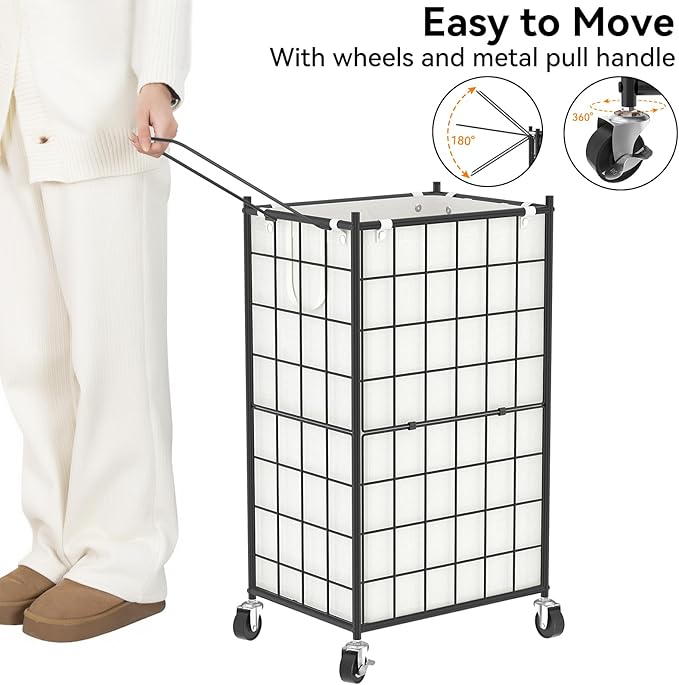 WOWLIVE Laundry Hamper with Wheels, Metal Wire Frame Rolling Laundry Basket - Image 5