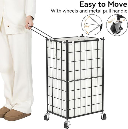 WOWLIVE Laundry Hamper with Wheels, Metal Wire Frame Rolling Laundry Basket - Image 5