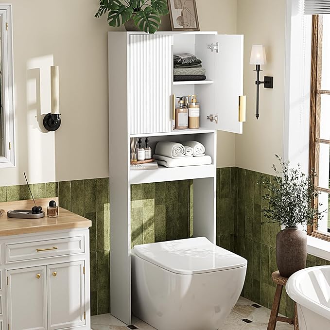 VINGLI Over The Toilet Storage Cabinet White, Modern Bathroom Organizer - Image 3
