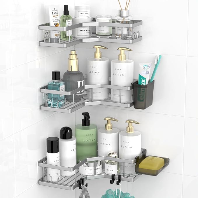 AKTECKE Corner Shower Caddy Bathroom Organizer: Adhesive Shower Rack Bathtub by AKTECKE