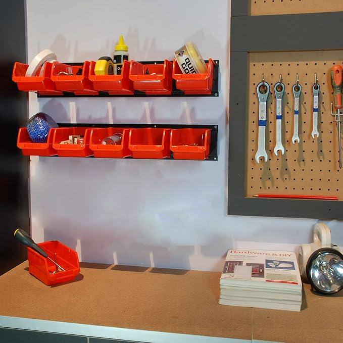 Wallmaster 8-Bin Storage Bins Garage Rack System 2-Tier Orange Tool Organizers - Image 5