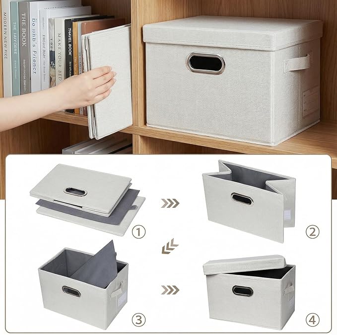 PRANDOM Storage Bins with Lids Linen Fabric Foldable Storage Boxes Organizer - Image 5
