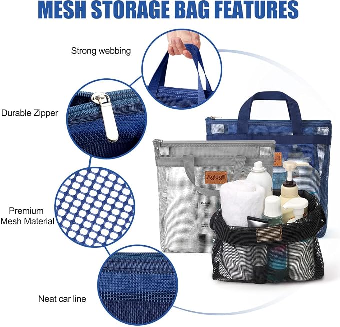 3 Pcs Portable Mesh Shower Caddy Tote, Quick Dry Tote Bag Mesh Beach Bags - Image 3