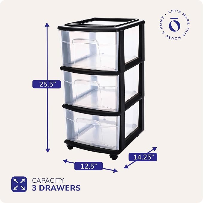 HOMZ Drawer Tower, 3-Tier Storage Cart - Image 3