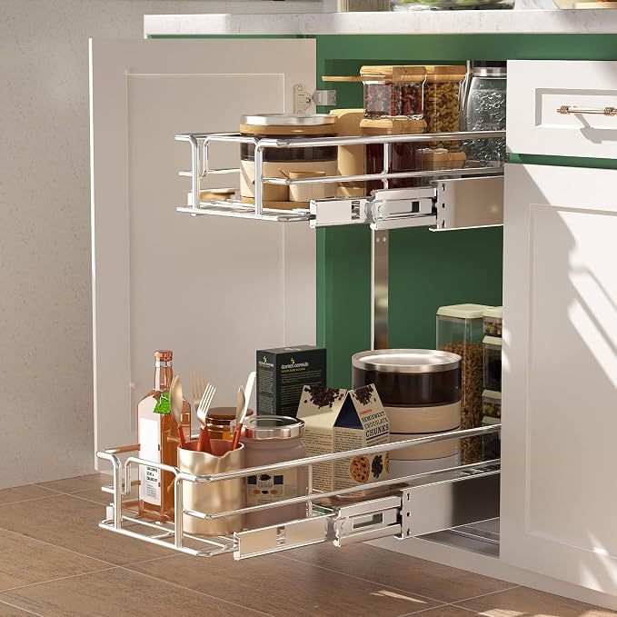 LOVMOR 2 Tier Individual Pull Out Cabinet Organizer 7.5" W x 21.5" D, Slide Out - Image 2