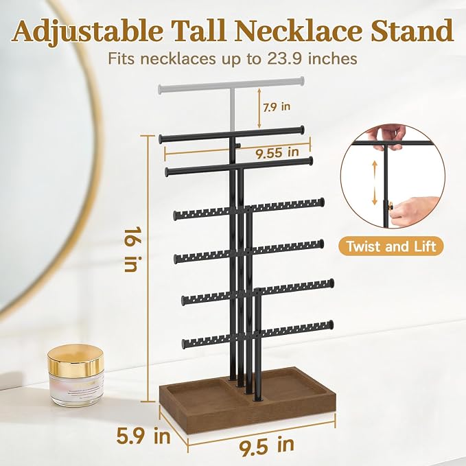 MODOWEY Necklace Holder Organizer Earring Stand Metal Tree - Image 2