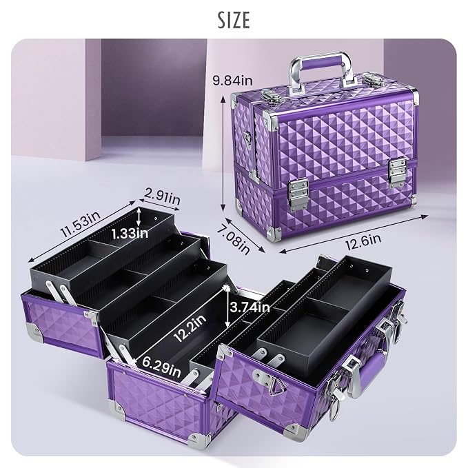 FRENESSA Makeup Train Case Makeup Case 12.6 Inch Large Cosmetic Box Organizer - Image 6
