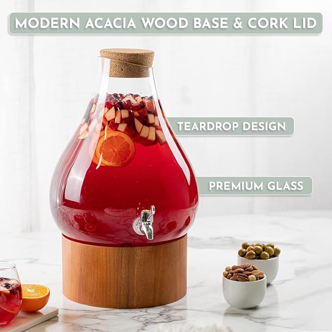 Classic Home Teardrop Clear Glass Ice Cold Beverage Drink Dispenser- 2.75 Gallon - Image 3