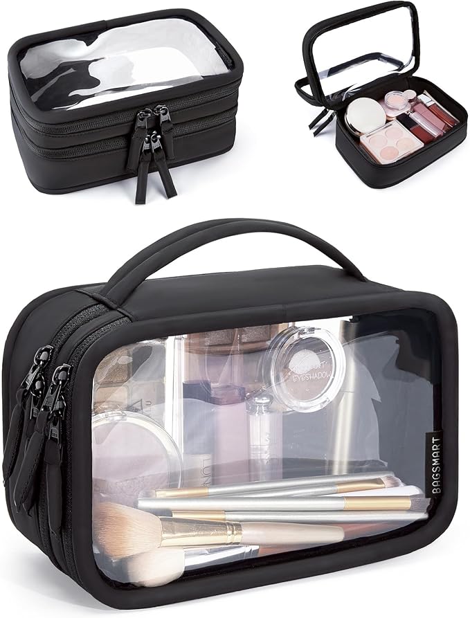 BAGSMART Double Layer Clear Makeup Bag, TSA-Approved Toiletry Bag, Large Opening by BAGSMART